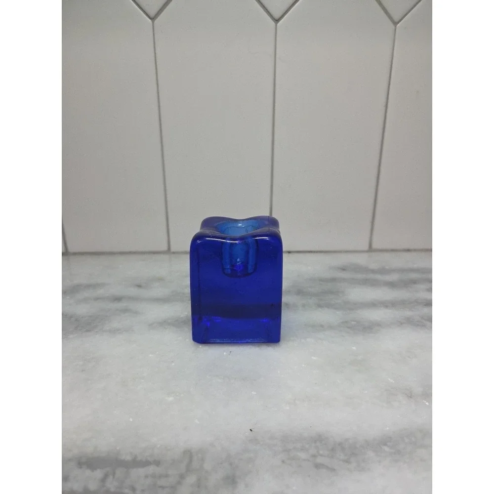 Pier One Cobalt Blue Ice Cube Candle Holder, Glass‎ Candle Stick, Home Decor